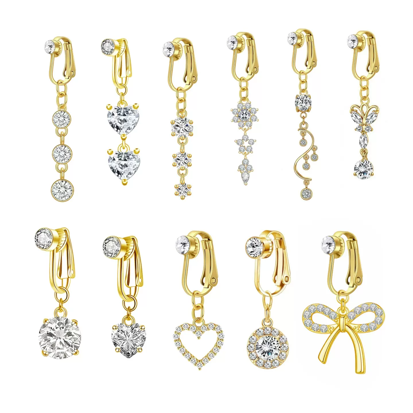 新款脐钉亚马孙热卖免穿孔假肚脐扣肚脐夹耳夹铜镶锆石免穿孔脐饰