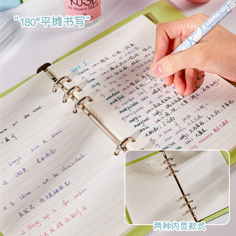 El cuaderno de hojas sueltas simple ins, el cuaderno A5 del estudiante, el libro de hojas sueltas desmontable, el libro de manos de línea horizontal de malla gruesa