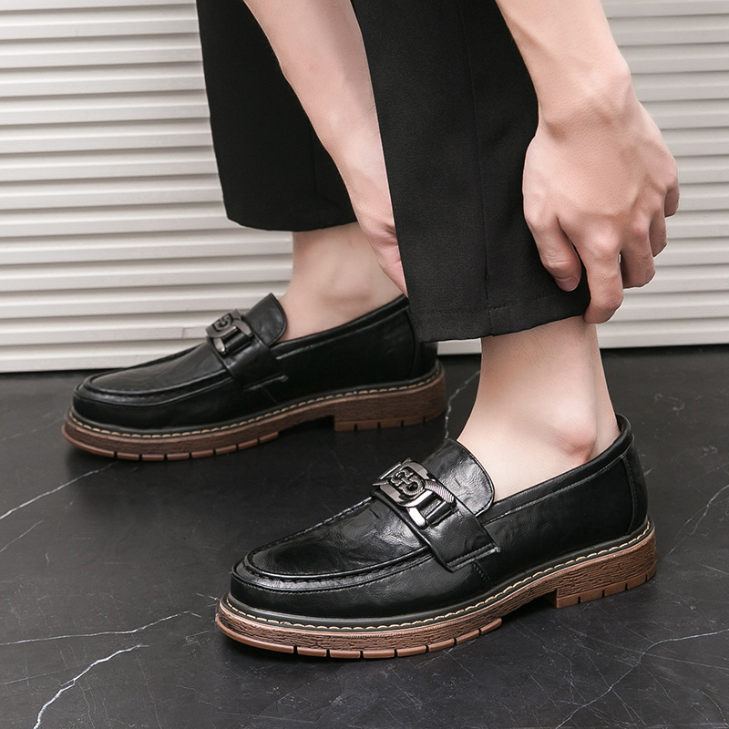 Transfronterizos británicos Lefour zapatos de moda para hombres peluqueros Bean zapatos de cuero casuales de suela gruesa zapatos de hombre image 4