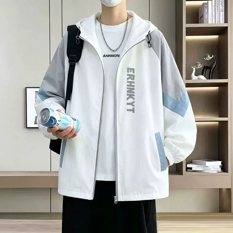 跨境新款轻薄款透气简约夏季冰丝防晒衣男士潮牌防晒服青少年