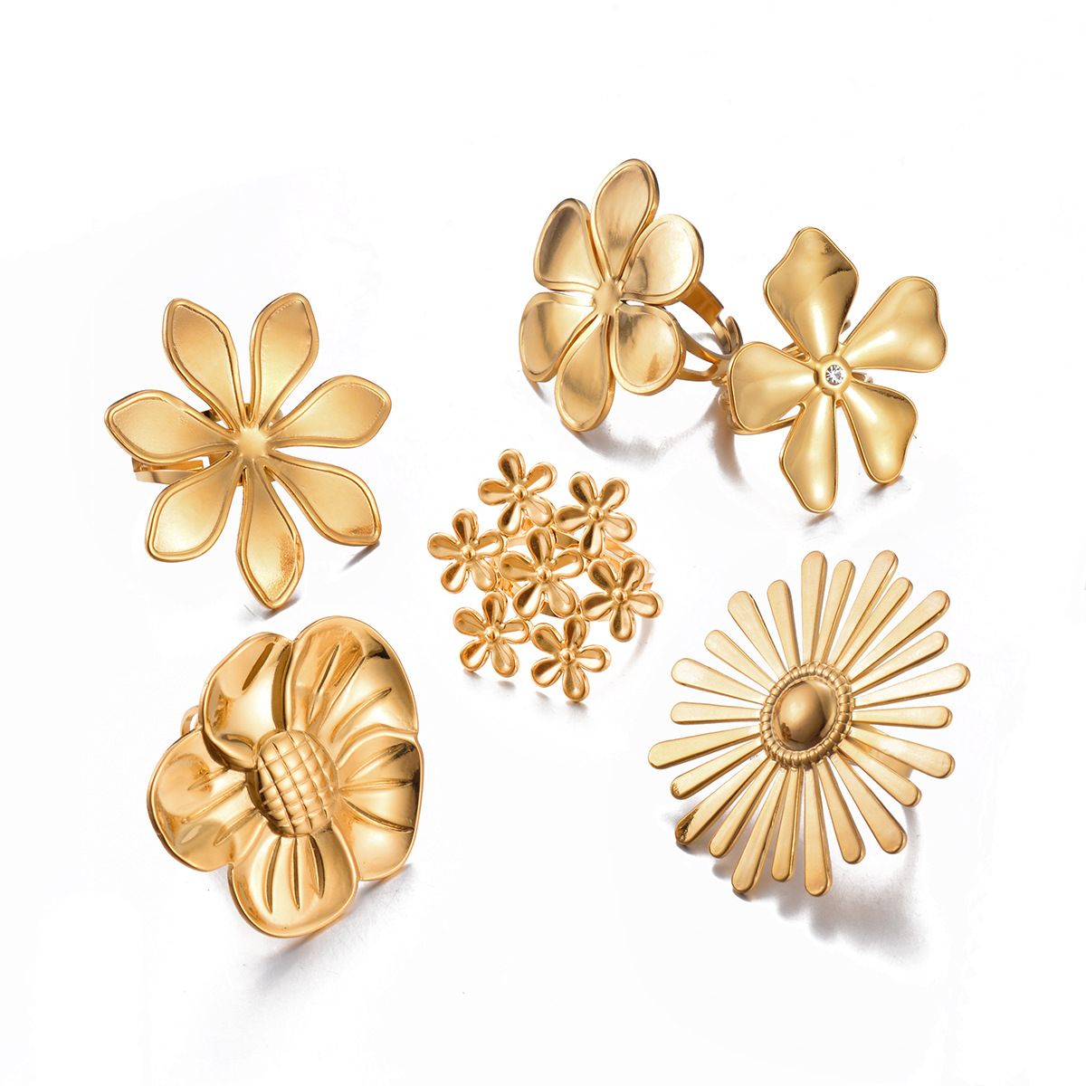 20g Weight Exaggerated Flower Stainless Steel Plating Open Rings