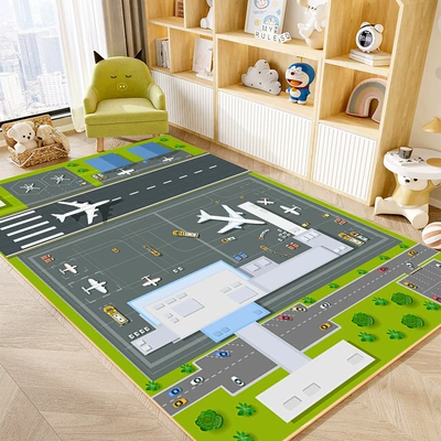 Avtomobil döşəmə paspasları Game Track Road Traffic Kindergarten - gray-airport-super-soft-anti-slip-crystal-cloud-velvet-80120cmentrance-size