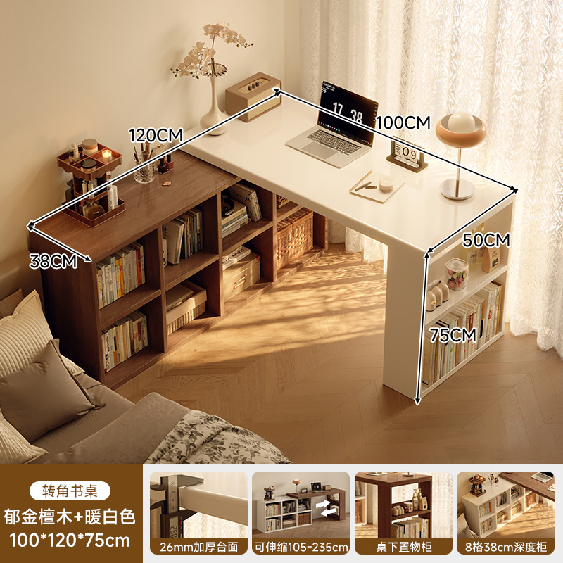 Escritorio de esquina de madera sólida, comedor de dos en uno, escritorio de estudio doméstico para adultos, estante, escritorio de computadora en forma de L medieval