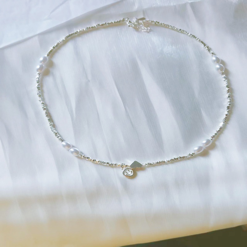 Pearl Heart Broken Silver Necklace Women's Accessories 2025 New Popular Light Luxury Niche Design Clavicle Chain Minimalist Neck Chain
