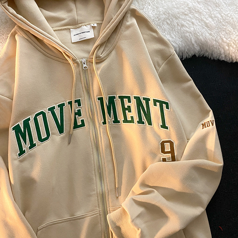 Sudadera de estilo europeo para mujer, estilo americano de principios de otoño, top holgado y ligero, chaqueta tipo cárdigan con capucha y cremallera.