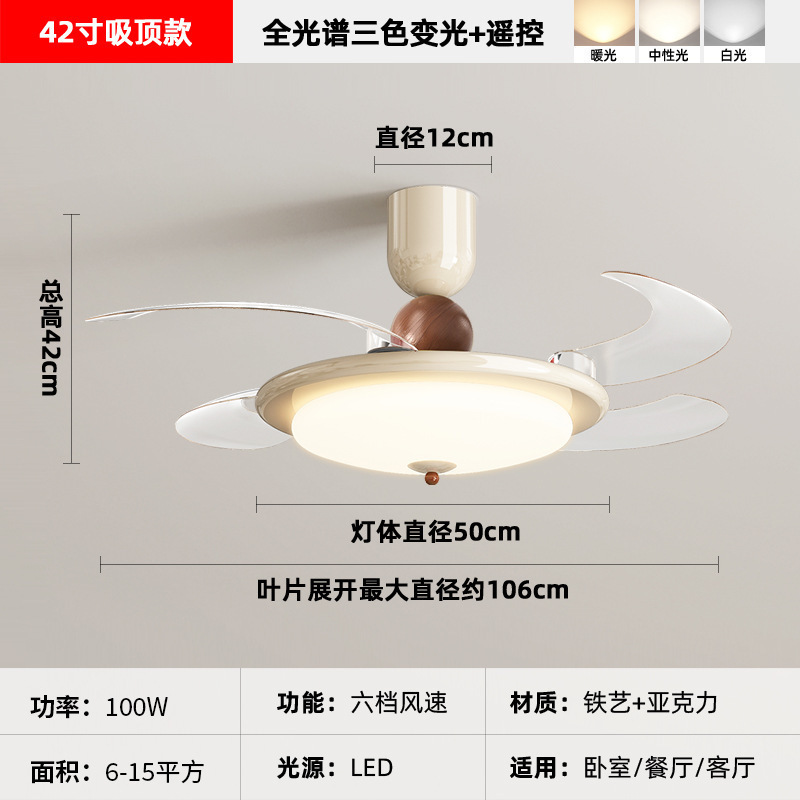 新款2025胡桃木色风扇灯复古隐形餐厅吊扇灯中古卧室风扇护眼灯具|undefined
