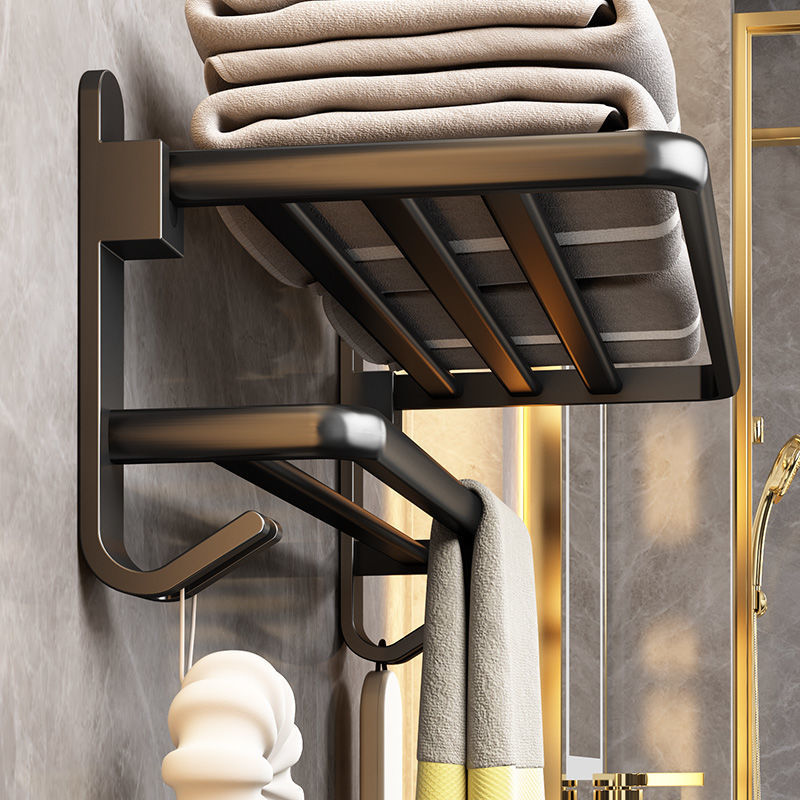 黑色浴室五件套毛巾架免打孔太空铝卫生间挂架收纳卫浴厕所浴巾架