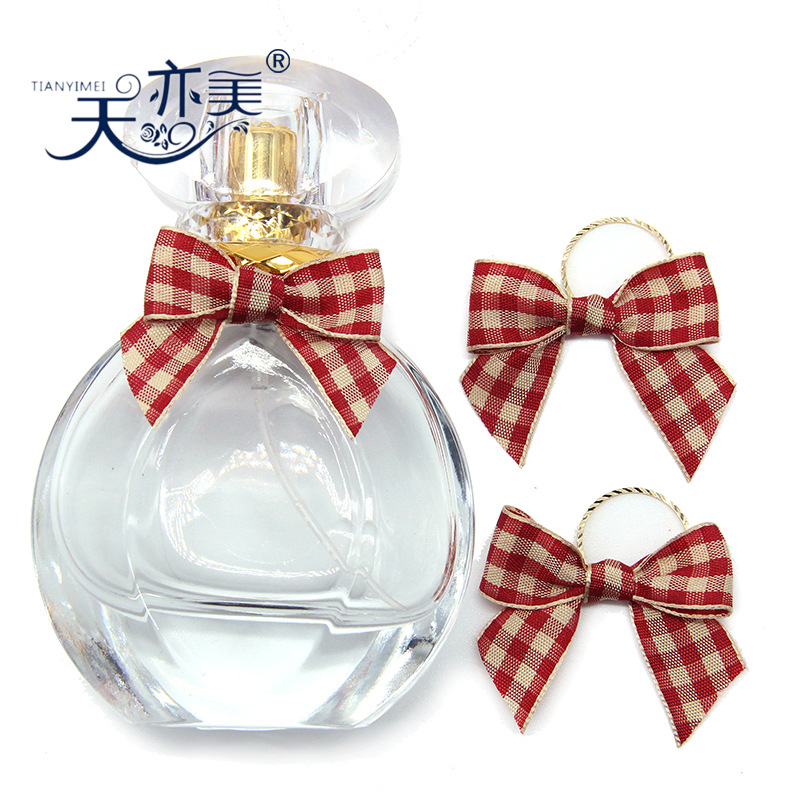 Tianyi belleza cinta arco rojo y blanco a cuadros cinta arco botella de perfume decoración embalaje arco