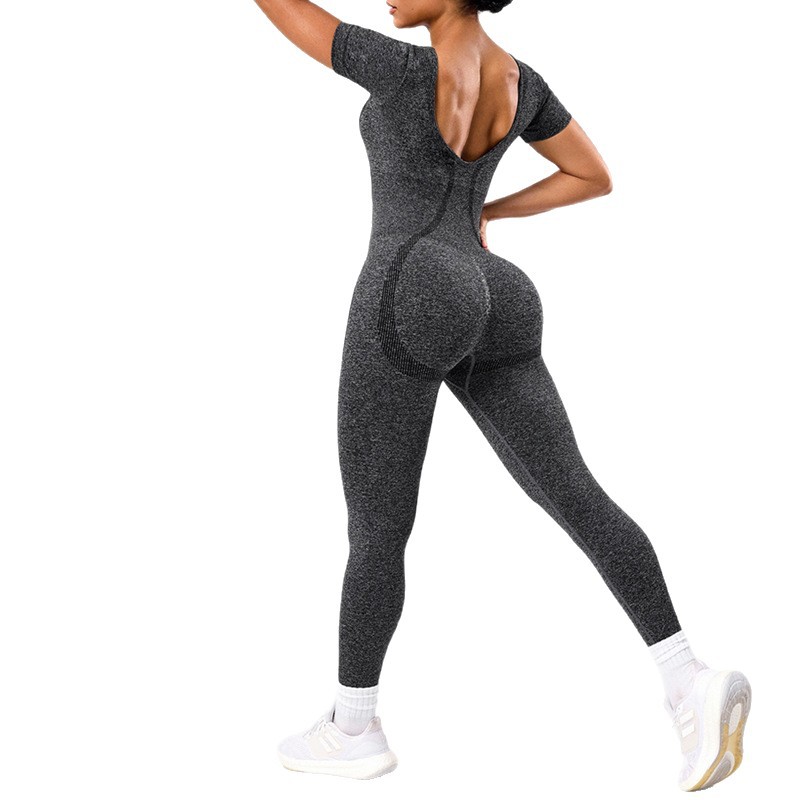 Color mate mate belleza de espalda manga corta yoga combinación de mujeres al aire libre delgado abdomen corren deportes de elevación de cadera pantalones