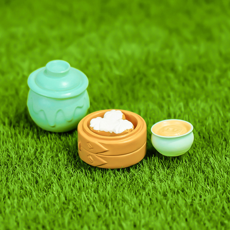 Adornos de resina, artesanías, accesorios de micro paisaje, tazones de vino, pajares, cubos de madera, pimientos, ajo, cestas de bambú, bollos al vapor