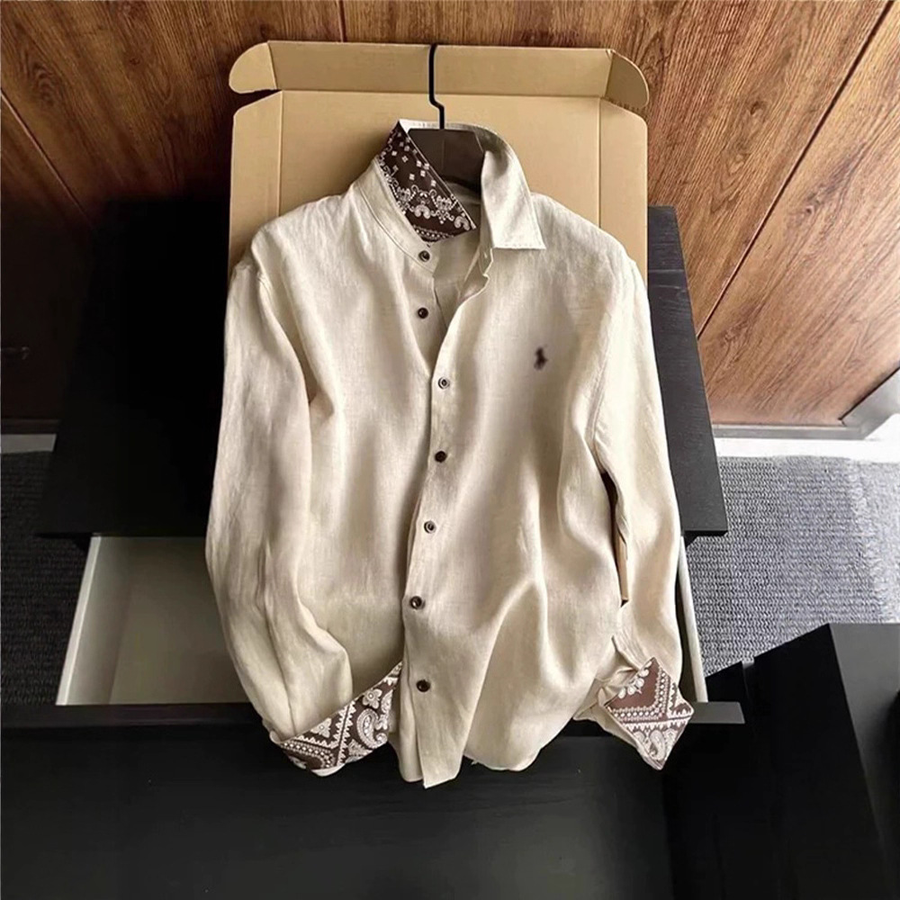 Old Money Style Cashew Pattern Linen Shirt Men's Long-Sleeved Summer Light and Breathable Cool Sun Protection Shirt Cotton and Linen Jacket