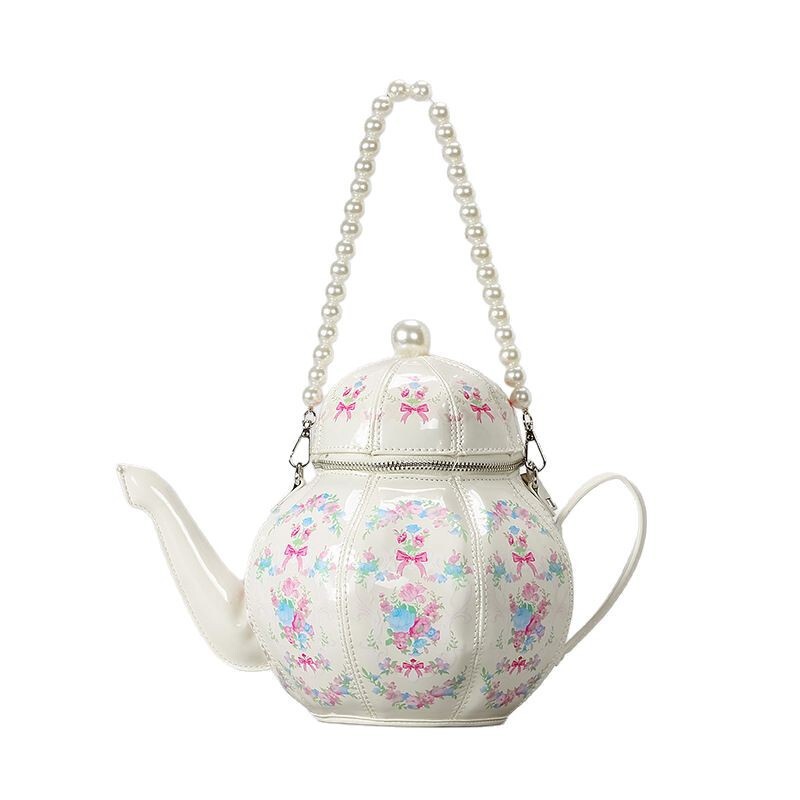 Pearl Handbag Lolita Personalized Teapot Shape Crossbody Bag Sweet Girl Print Creative Special-Shaped Bag