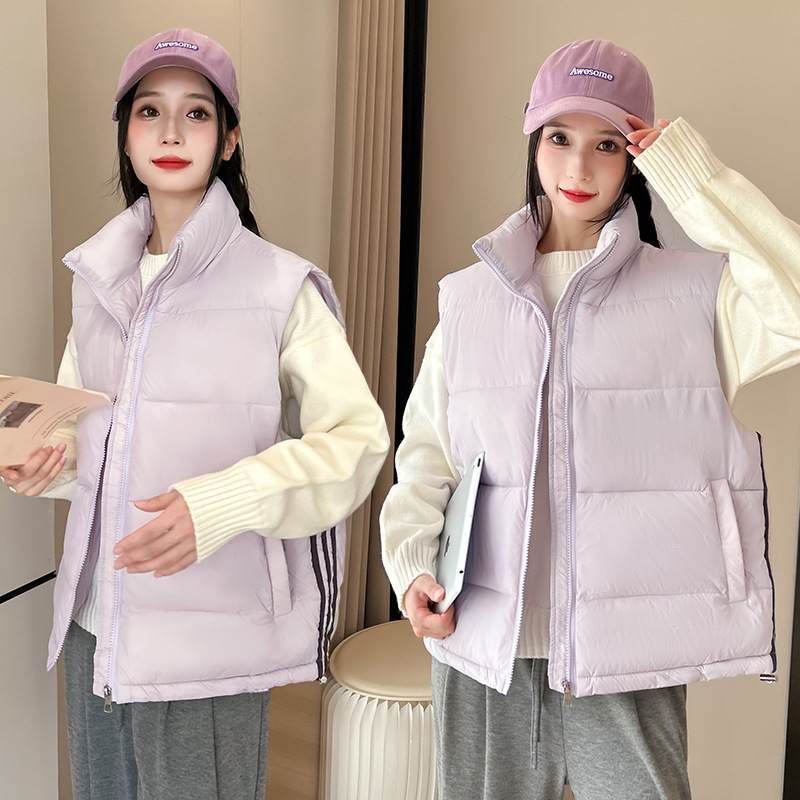 2025 otoño y invierno chaleco de algodón de pluma mujer ropa exterior holgada estilo europeo de la universidad chaleco chaleco de clip de caballo chaqueta image 1