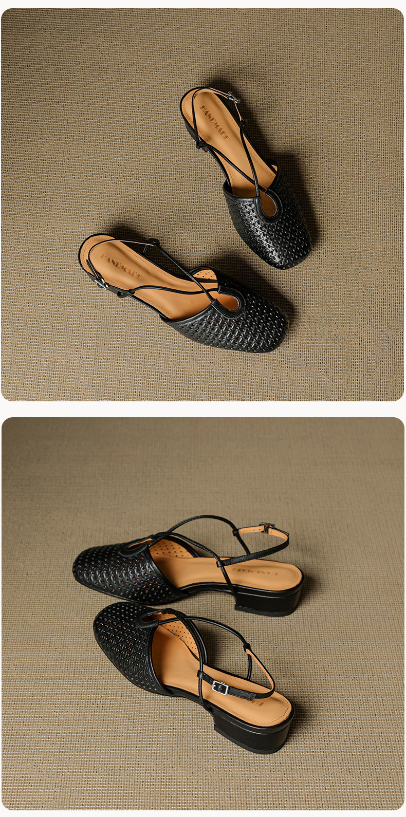 Sandal nữ Mary Jane quai chéo hở gót, gót thô 3 cm, mũi tròn bít — đen chi tiết 28
