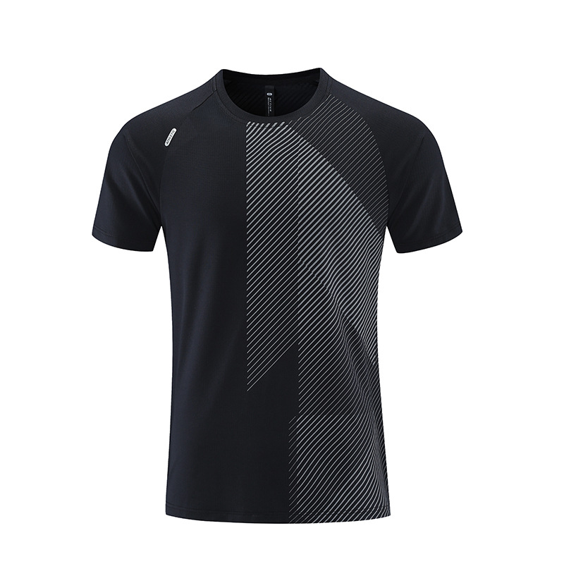 Deportes de los hombres de verano casual ropa de secado rápido de hielo de la manga corta ligero transpirable corriendo suelta fácil de secar camiseta en stock impreso B