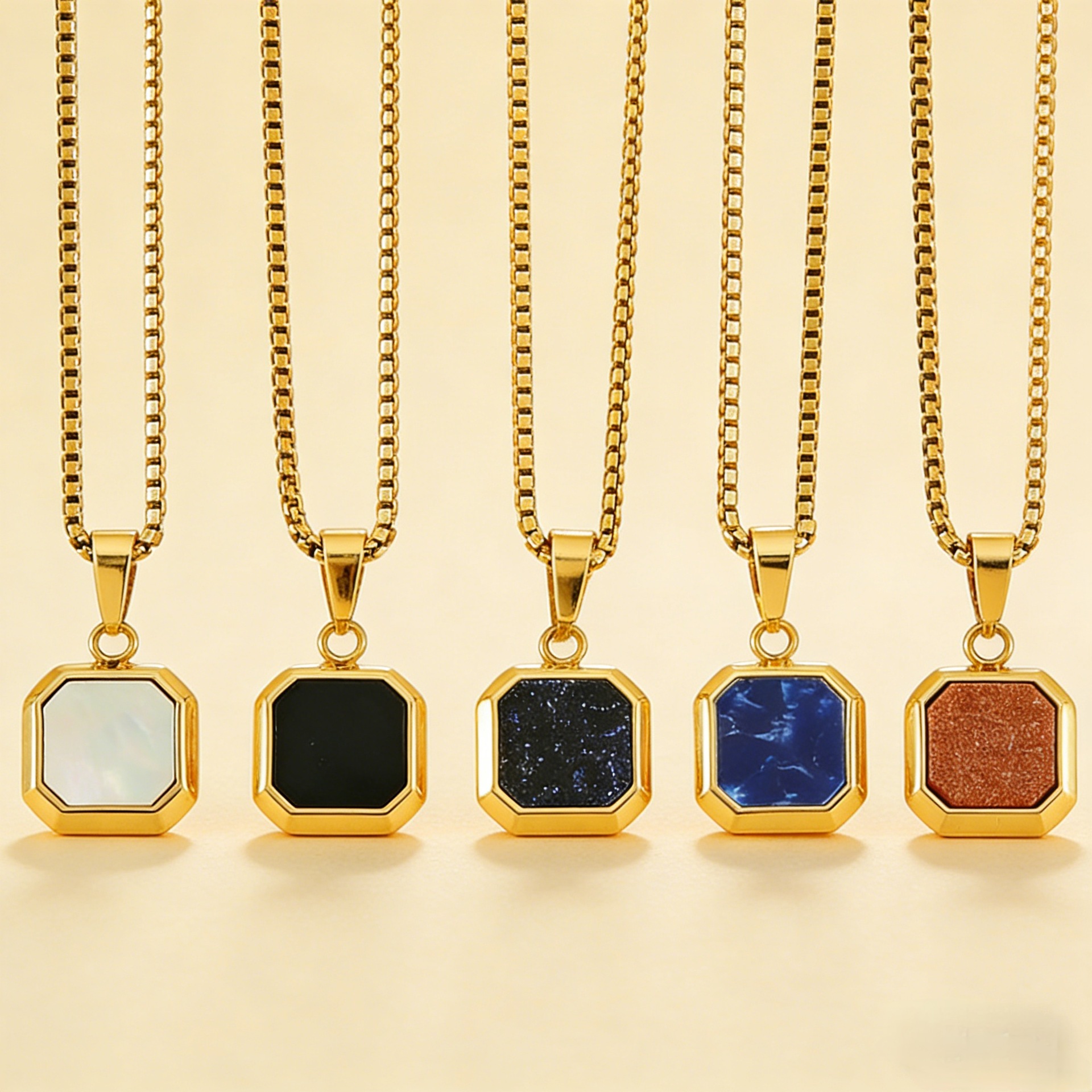 Cross-Border Hot Selling Titanium Steel Hip-Hop Blue Turquoise Pendant for Men and Women Geometric European and American Fashion Non-Fading Necklace Jewelry