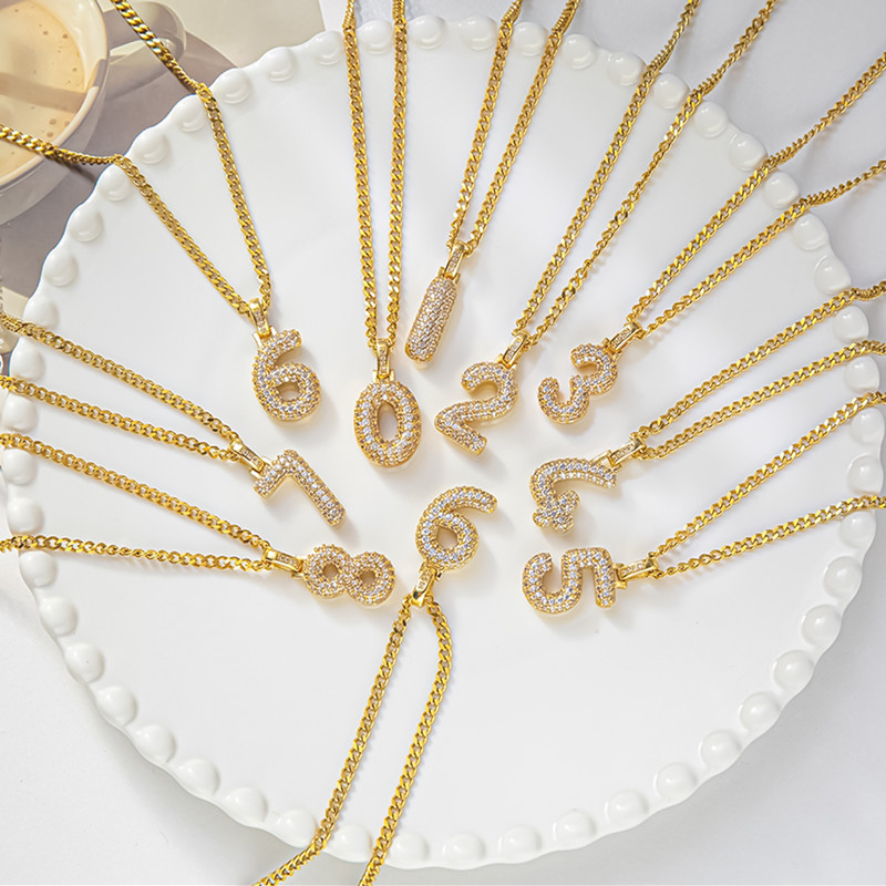 Retro Streetwear Number Titanium Steel Inlay Rhinestones Pendant Necklace_colorza_2