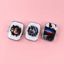 星球影视便携式合金药盒分格两格收纳盒化妆镜折叠避光密封药丸盒