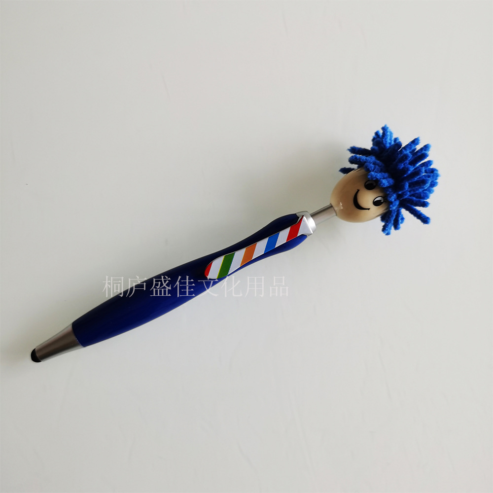 Fabricante en stock Navidad de dibujos animados felpa muñeca cabeza trapeador cara sonriente expresión retrato tres en uno toque bolígrafo