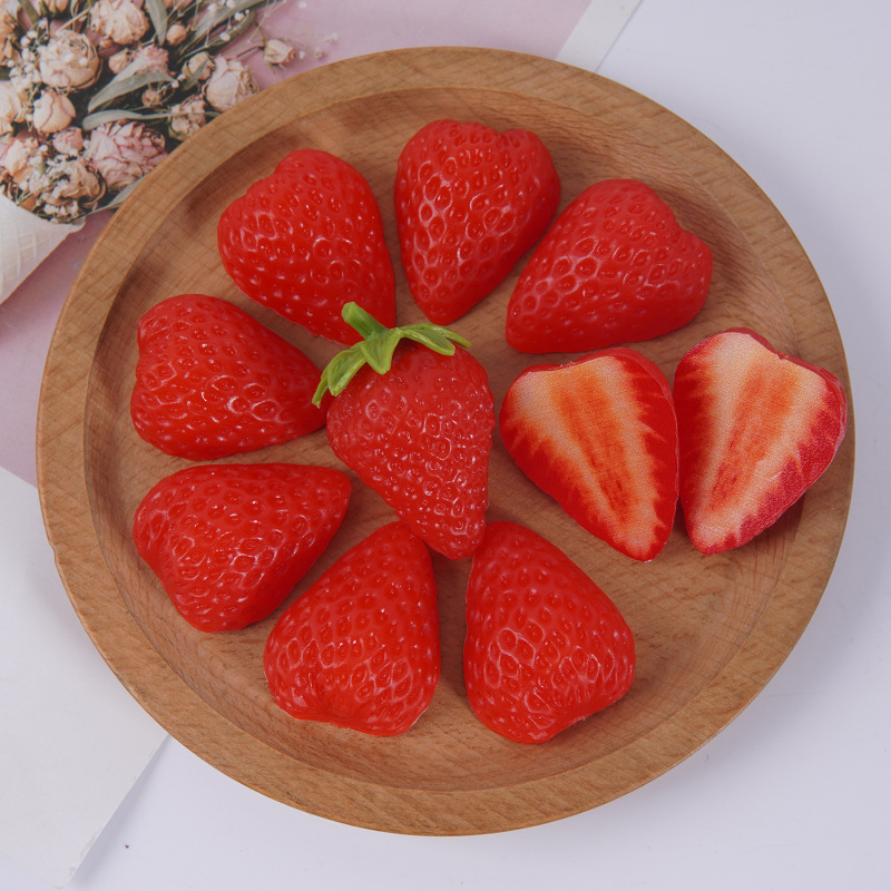 PVC仿真水果半个草莓模型diy甜品店蛋糕食玩装饰配件摄影拍照道具|undefined