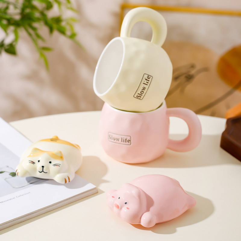 Creativo tridimensional lindo de la historieta Taza de cerámica regalo de la muchacha Taza de café taza de agua taza de los niños taza de beber
