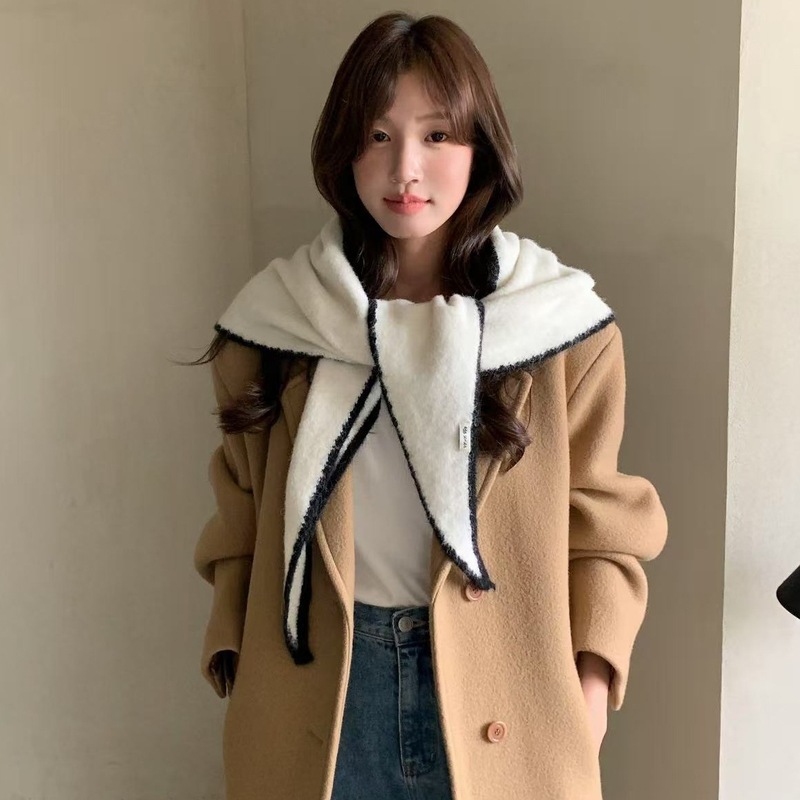 新款围巾韩版少女冬天高级感新款百搭拼色加厚保暖披肩毛线围脖|undefined
