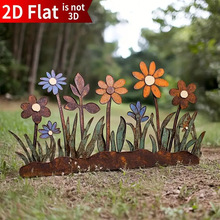 跨境铁艺金属生锈彩色园艺花卉庭院装饰金属花地插带彩色风工艺品