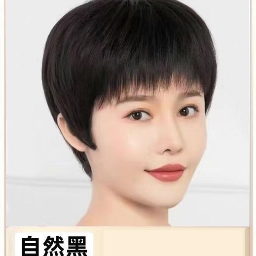 夏用軽量ウィッグ 女性用フルウィッグ ショートストレートヘア 中高年ママ向け 本物の髪の通気性ウィッグ|undefined