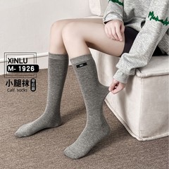 灰色小腿袜女韩系ins布标jk长袜纯棉日系春秋百搭长筒袜无骨堆堆