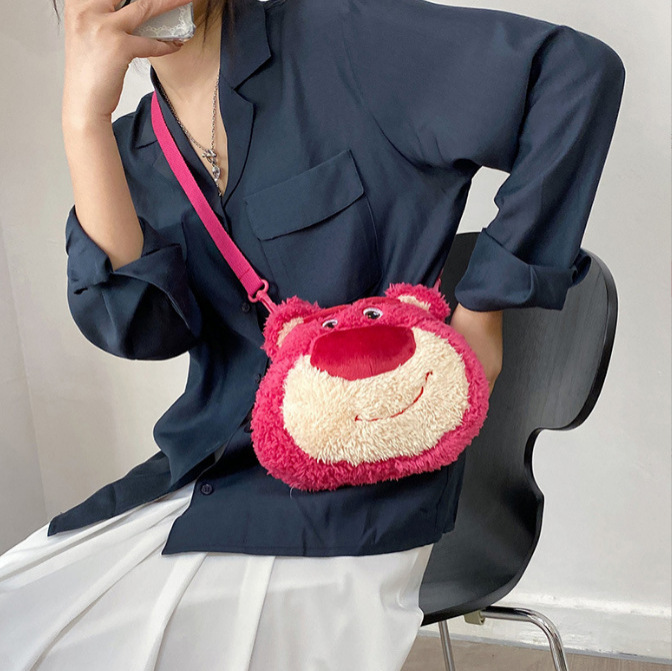 Strawberry Bear Crossbody Shoulder Bag Japanese Toy Cute Girl's Heart Plush Doll Crossbody Bag Mobile Phone Bag Student Gift