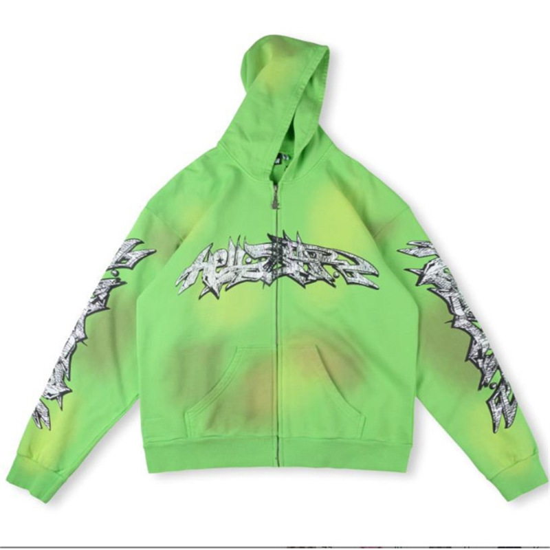 新欧潮牌Hellstar Studios Hoodie拉链洗水做旧连帽卫衣男女同款|undefined