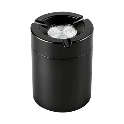 Car-mounted ashtray, rotating, fully enclosed, Car ashtray - aluminum-alloy-ashtray-black