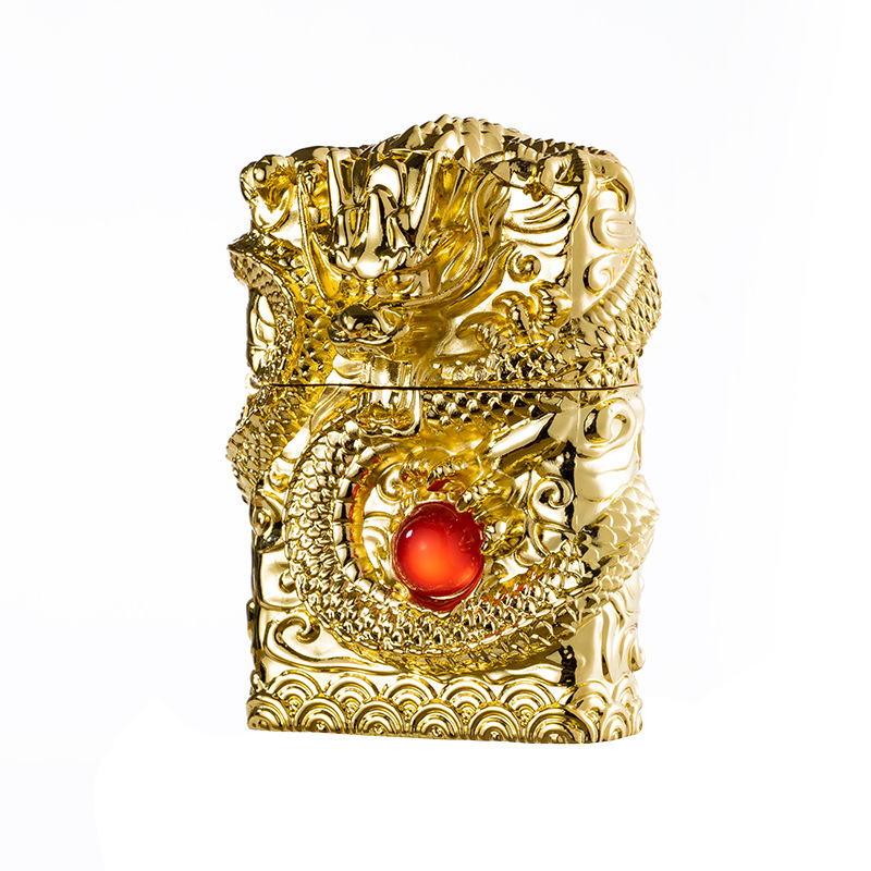 YF-810 Three-dimensional relief Shenlong kerosene lighter heavy armor Shenlong hollow carving Tianlong inlaid bead lighter