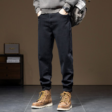 2023秋冬装男生牛仔裤男弹力黑色小脚裤哈伦裤日系修身大码长裤子