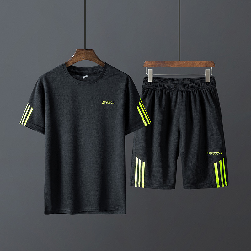 Set de mangas cortas de verano para hombres delgado acondicionamiento rápido ropa de secado hombre juego deportivo casual pantalones cortos sueltos dos piezas para correr