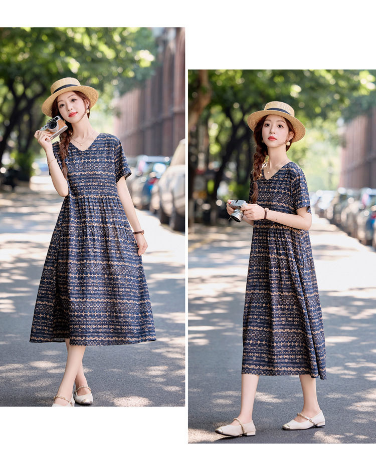 Đầm maxi nữ cotton linen in họa tiết thắt eo 2025 — Màu ảnh 03, Màu ảnh 04, Màu ảnh 01, Màu ảnh 02 chi tiết 23