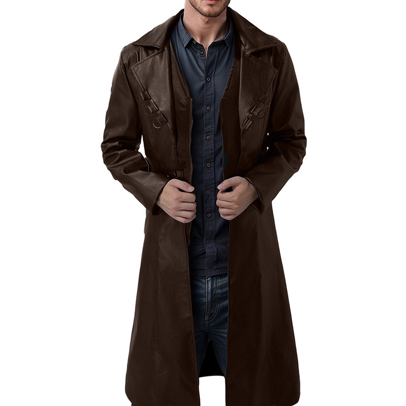 Foreign Trade Medieval Clothing Pu Leather Outwear Men's Mid-Length Casual Autumn and Winter New Medieval Windbreaker Jacket