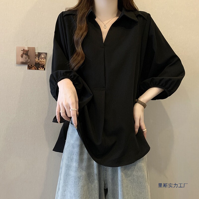 Chic Design, Lazy Style Half-Sleeved Shirt for Women, Summer Large Size Loose Slimming Top, Simple Casual Collared Shirt