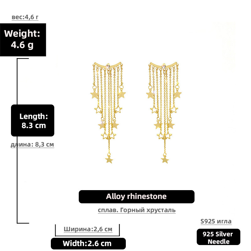 retro star long tassel earrings