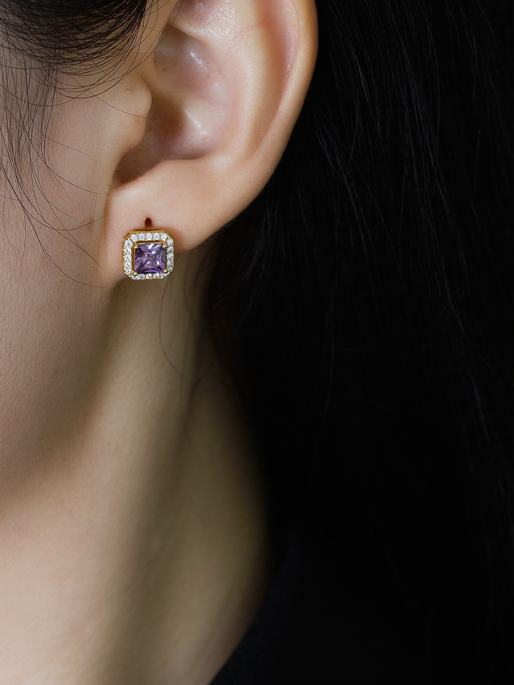 Fashion Geometric Sterling Silver Inlay Zircon Ear Studs 1 Pair