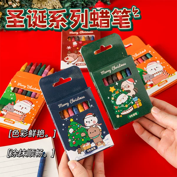 Original Christmas Crayons 8 Color Crayon Set Children's Graffiti Painting Pen Art Oil Pastel Christmas Gift