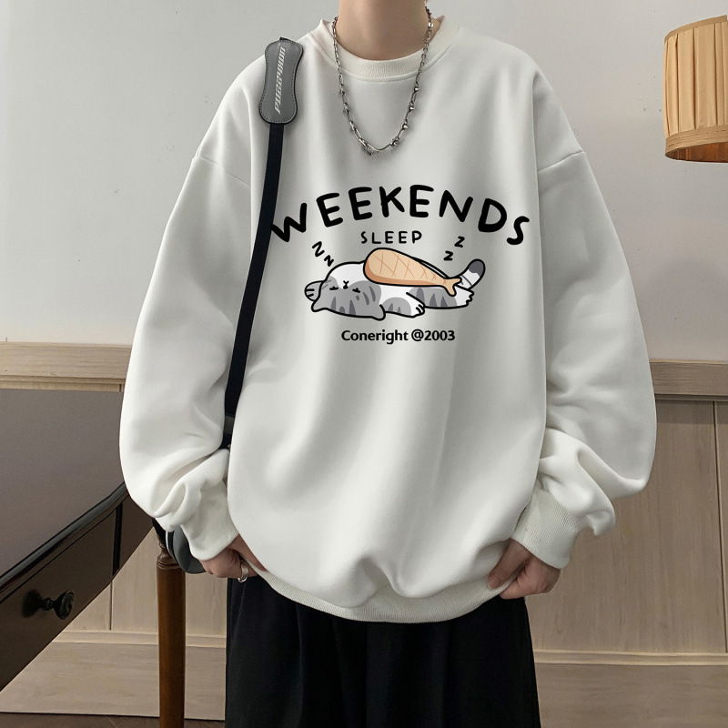 Huapian Crewneck Sweatshirt Boys Weekend Cat Fun Cartoon Sweatshirt Students Casual Hoodless Sweatshirt Coat Teenagers