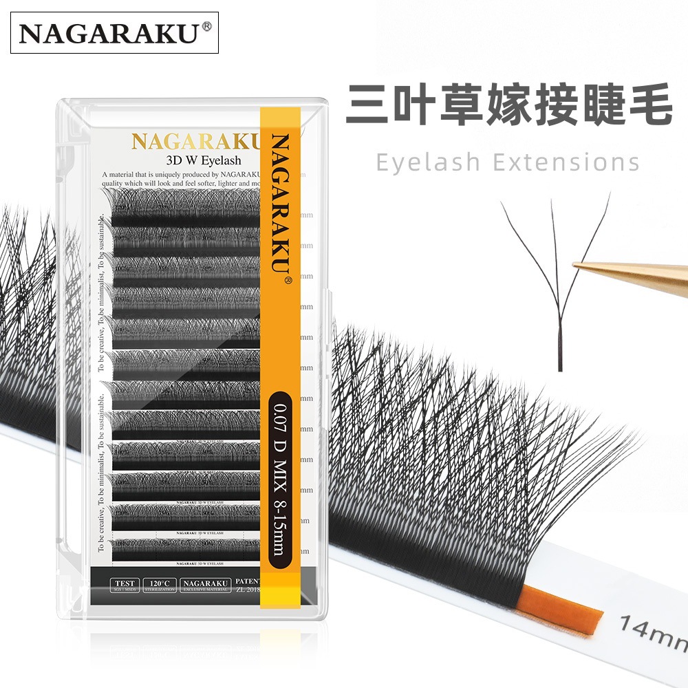 Nagaraku trébol injerto pestañas 0,07 Barbie rizo mezclado suave natural grueso 3D floración pestañas