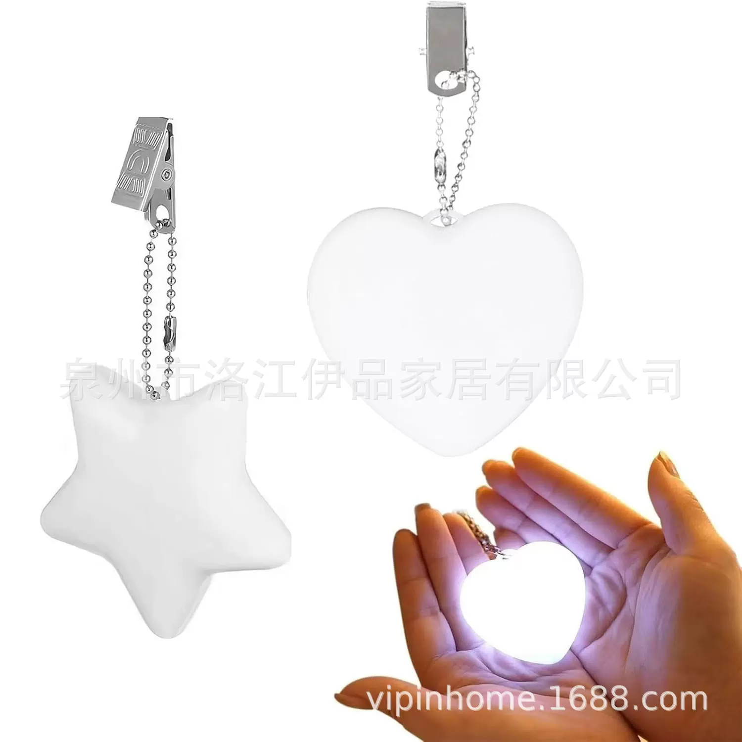 跨境带遥控器可印LOGO USB充电背包照明五角星触碰灯爱心钥匙扣灯