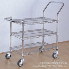 ✅镀铬线网货架推车分拣物料车周转车防静电货架不锈钢色二三层推