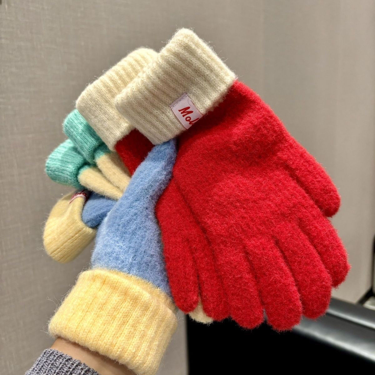 Dopamine Colorful Warm Woolen Gloves for Women in Autumn and Winter New Style Knitted Touch Screen Winter Cycling Five-Finger Cold Protection