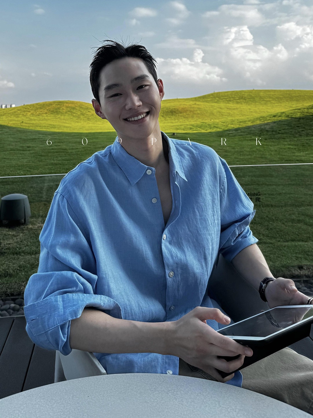 Sky Blue Ice Silk Linen Shirt for Men, Summer Wear, Sun Protection Long-Sleeved Shirt, Lazy Style, Relaxed Feel, Thin Jacket