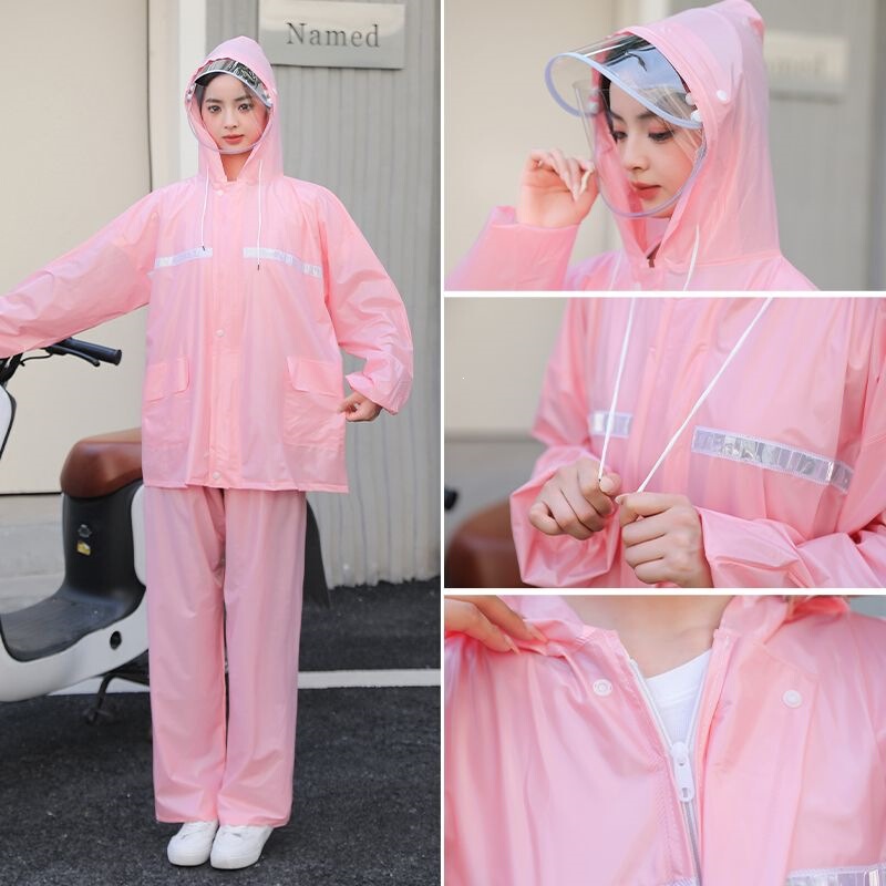 New Thickened Raincoat and Rain Pants Set, Full-Body Storm Protection, Double Brim, with Zipper and Pockets, Suitable for Cycling, Tea Picking, and Farm Work
