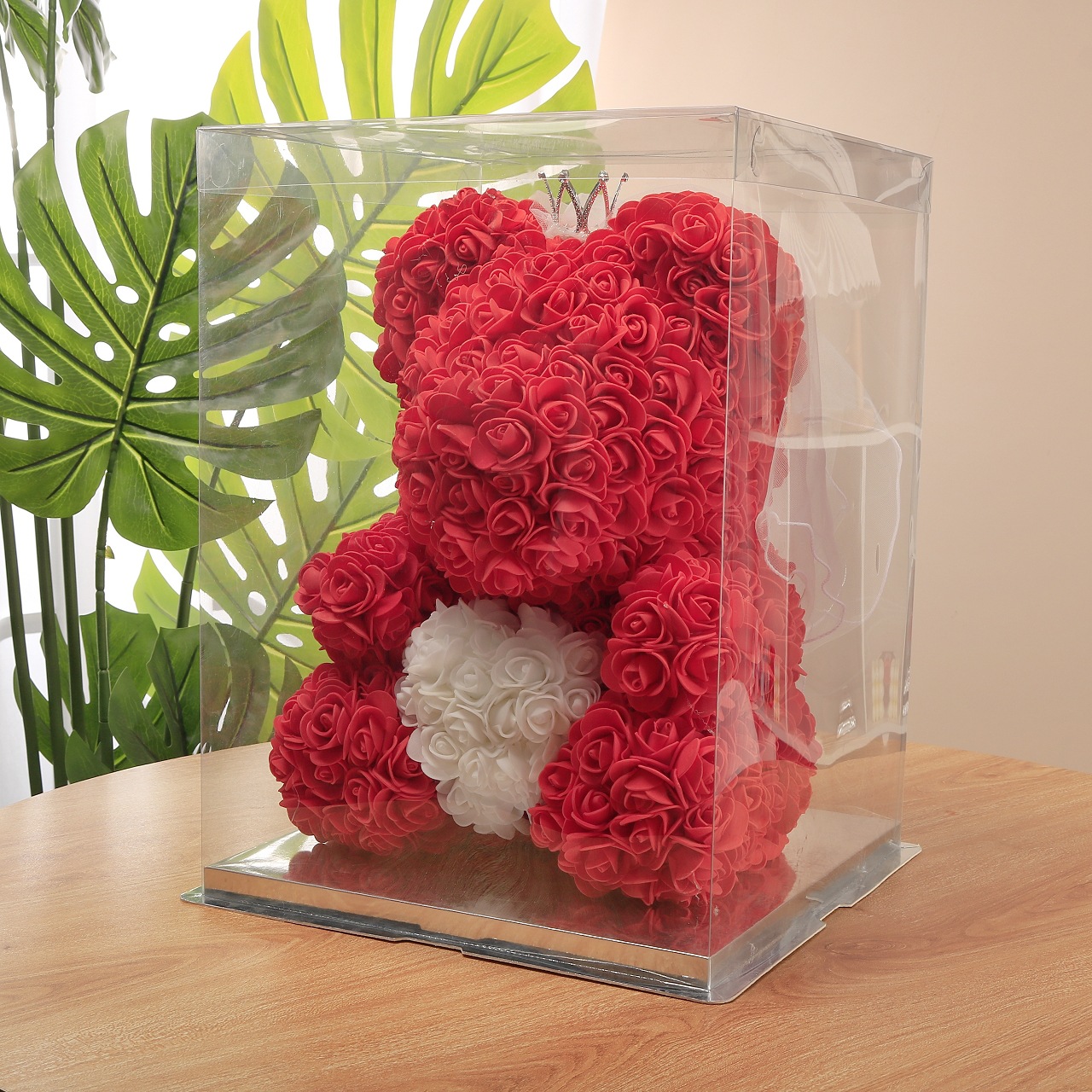 Flor preservada oso rosa 520 regalo del Día de San Valentín tienda de flores supermercado PE espuma flor abrazo oso rosa