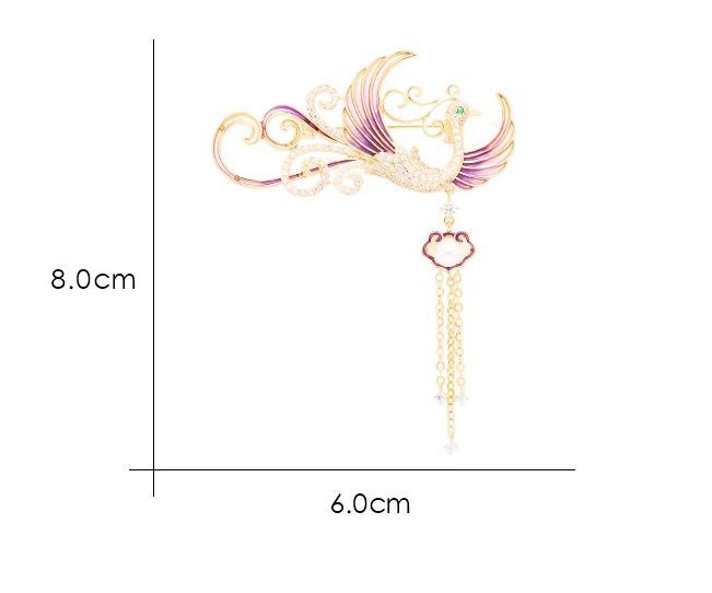 Chinese Style Enamel Brooch Women's Gradient Tassel Phoenix Light Luxury Vintage Corsage Pin Suit Jacket High-end Accessories